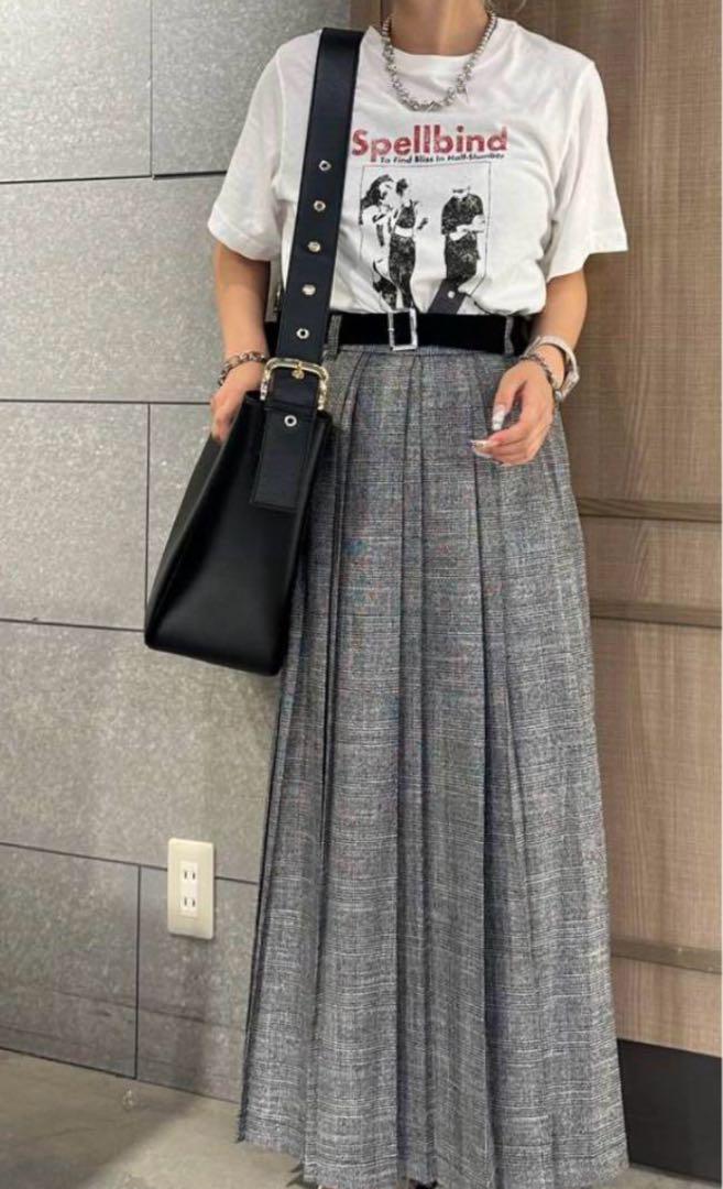 JEANASIS Lame Check Pleated Long Skirt Red