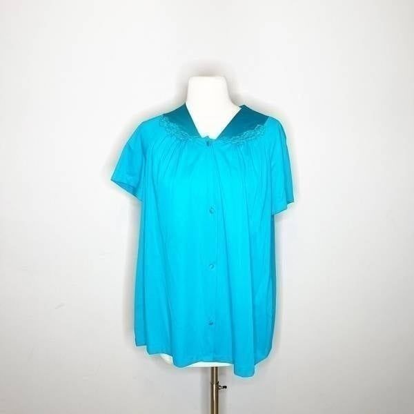 Vintage Vanity Fair M Medium 3-Piece Pajama Set Satin Nylon Aqua Blue