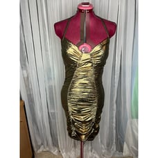 Y2k slip wiggle dress formal party gold snake print