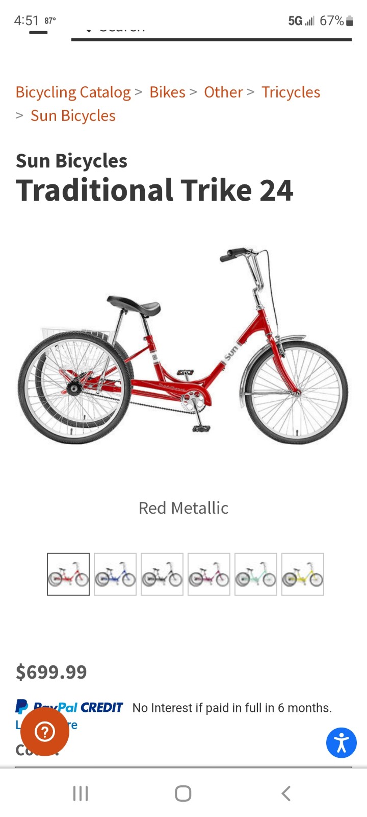 A Sun adult three wheeler bicycle