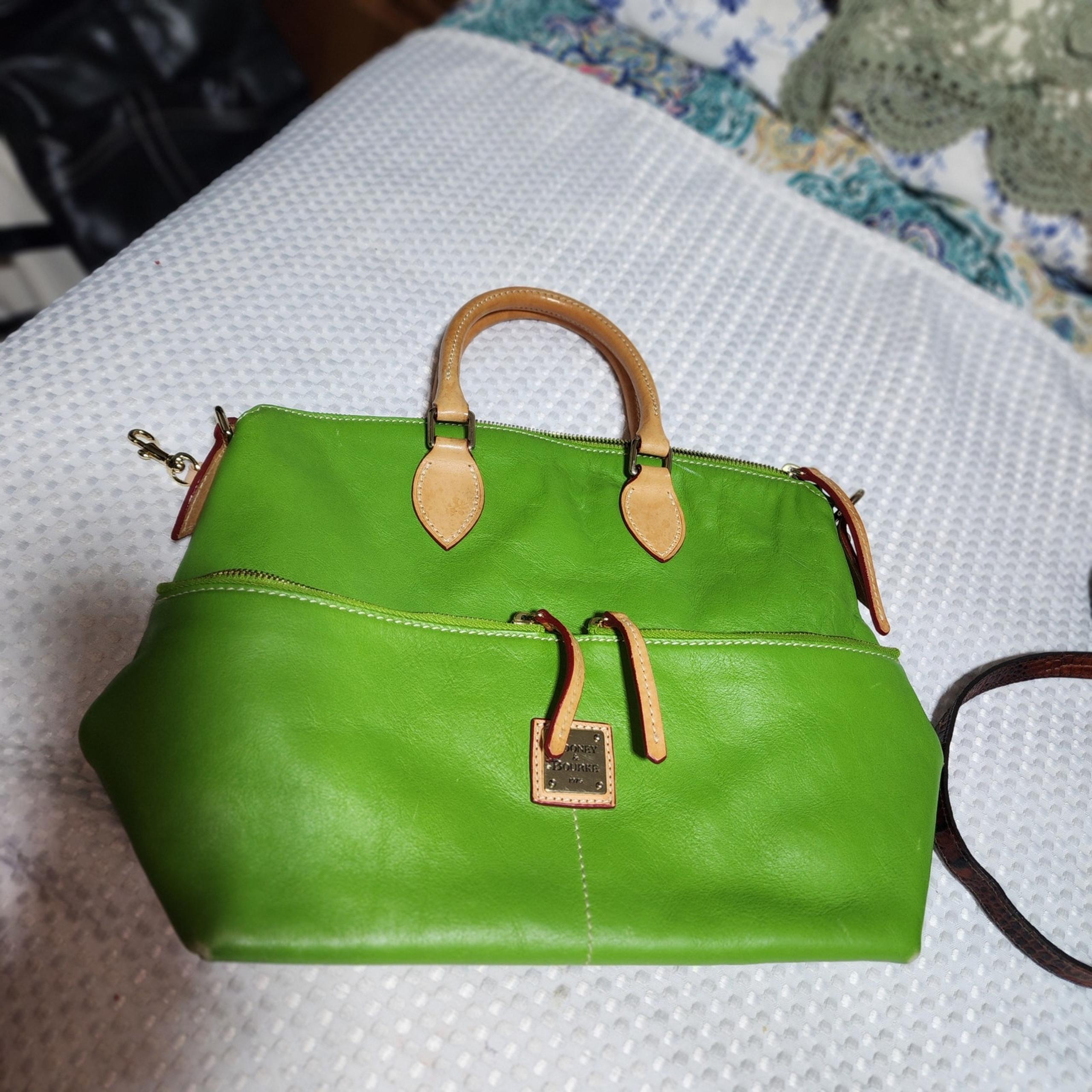 DOONEY BOURKE EUC GREEN LEATHER DILLON DOUBLE POCKET SATCHEL BAG