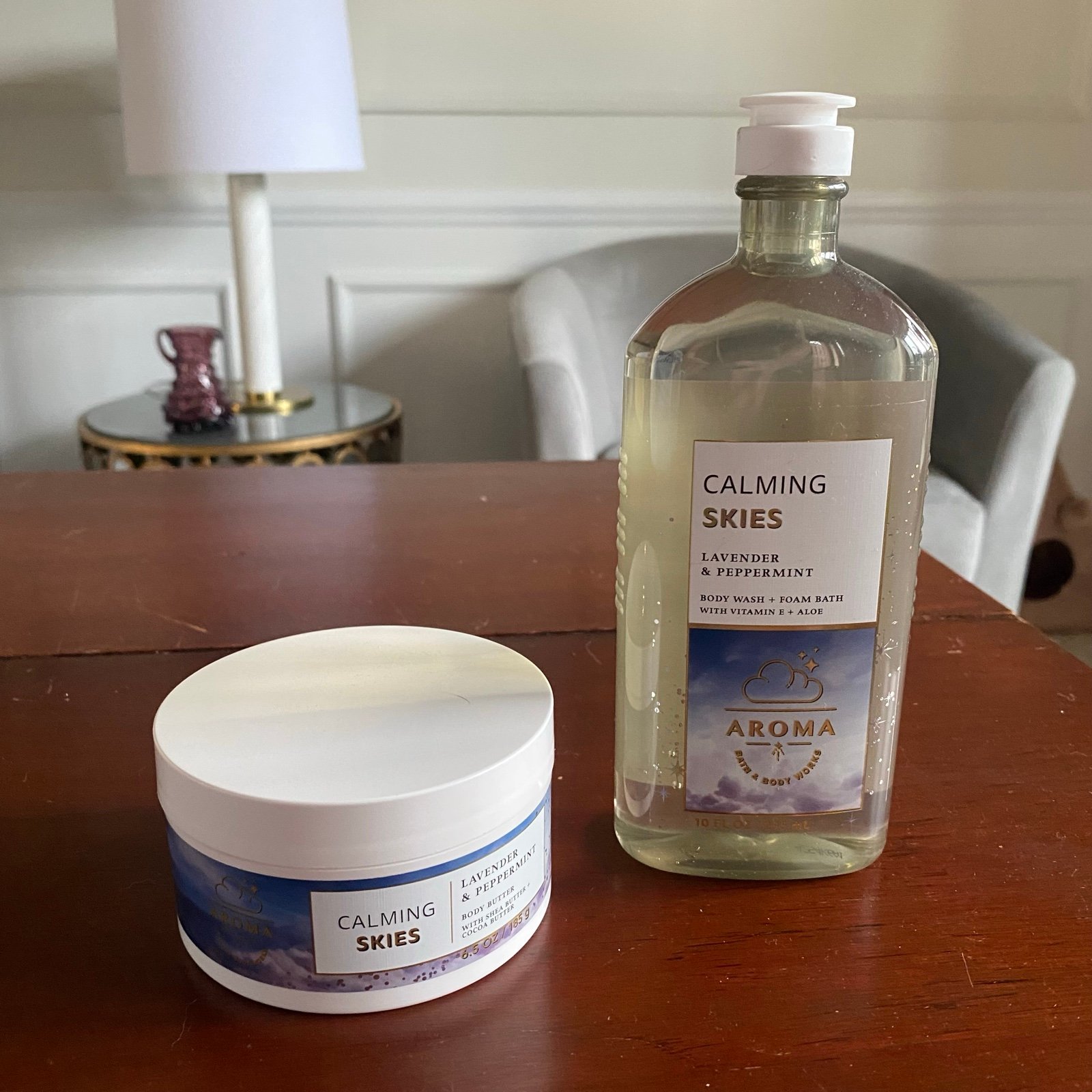 Bath & Body Works Lavender Peppermint body wash and body butter Calming Skies