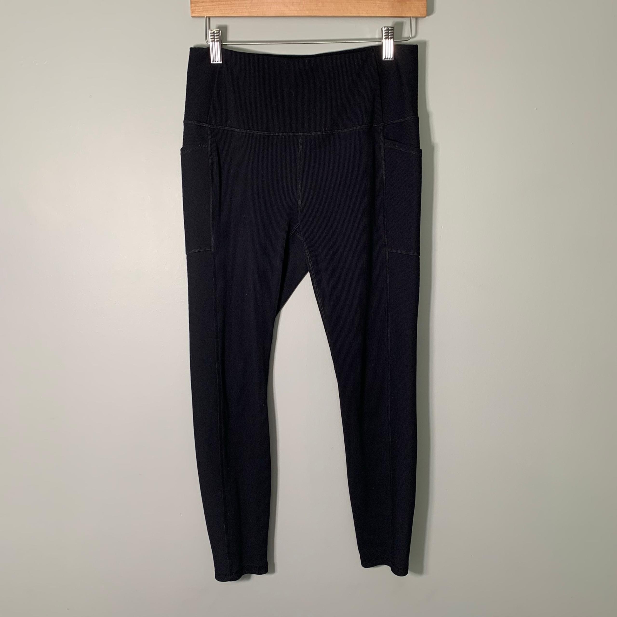 RBX black ribbed pull on thick elastic waist workout yoga pilates leggings