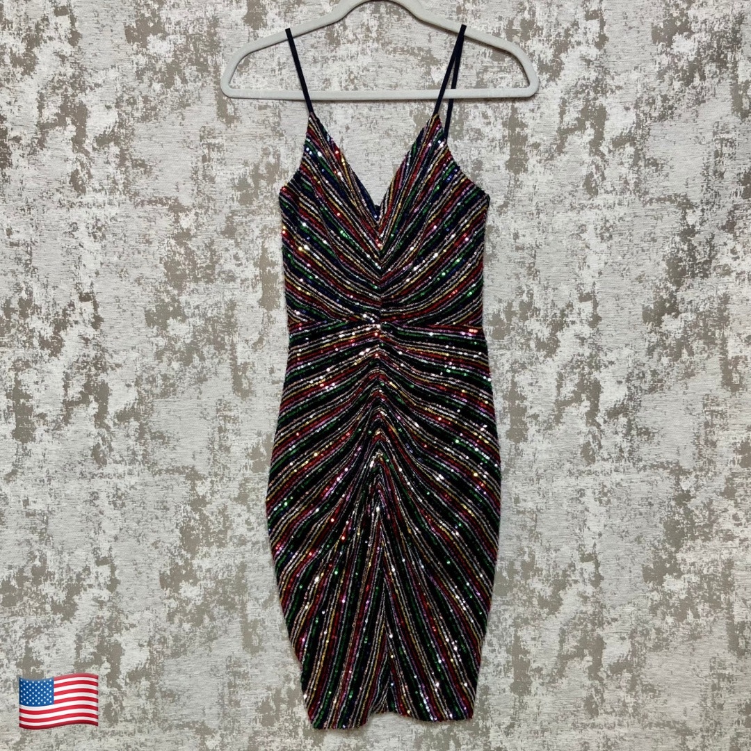 Dress The Population Viviane Sequin Dress in Silver Rouge