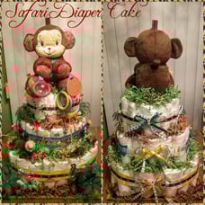 DIAPER CAKE 6 | MONKEY | BOY | GIRL | BABY SHOWER | GREEN | BROWN | SAFARI
