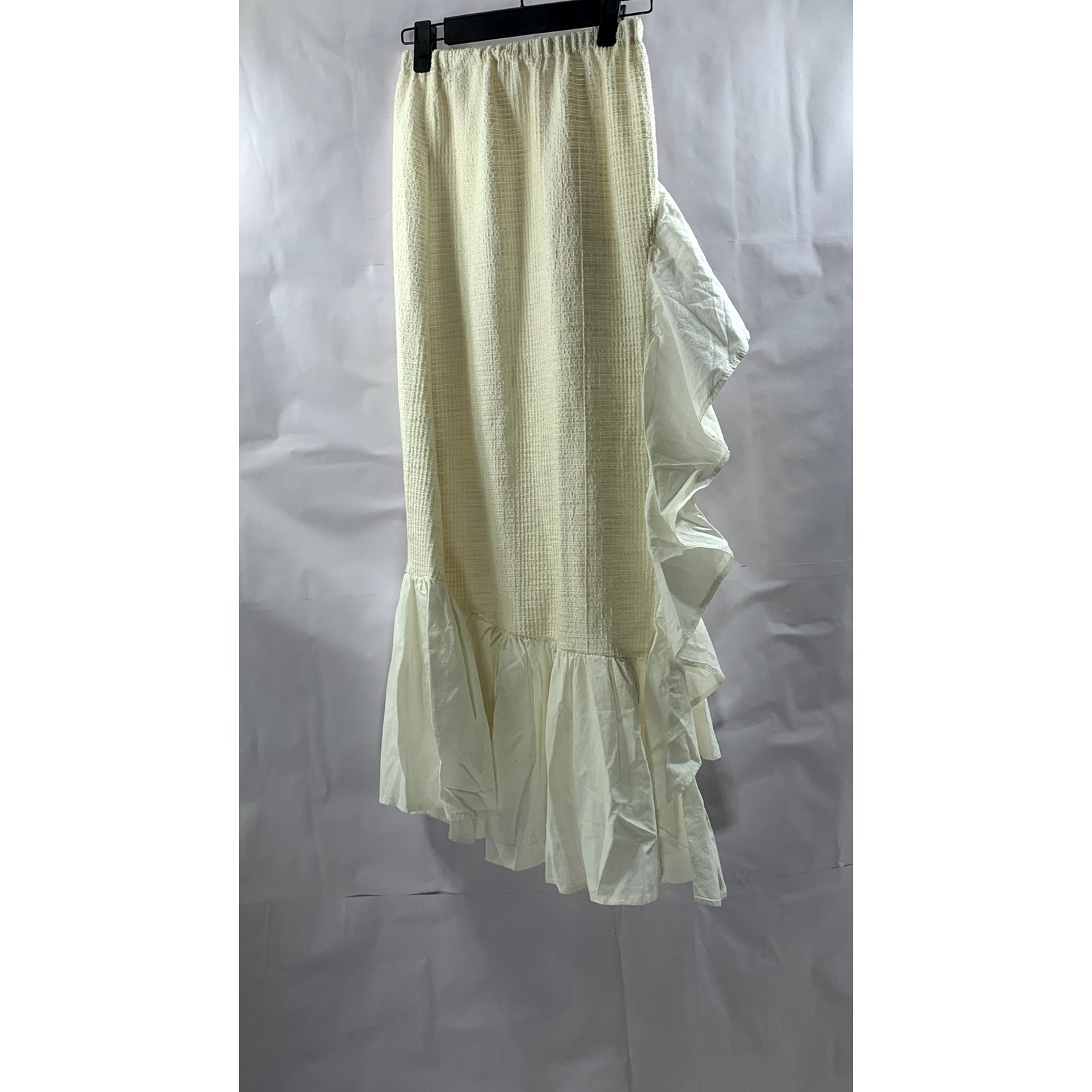 ZARA Women's Cream Side-Ruffle Ruffle-Hem Pull-On Knit Midi Skirt SZ S