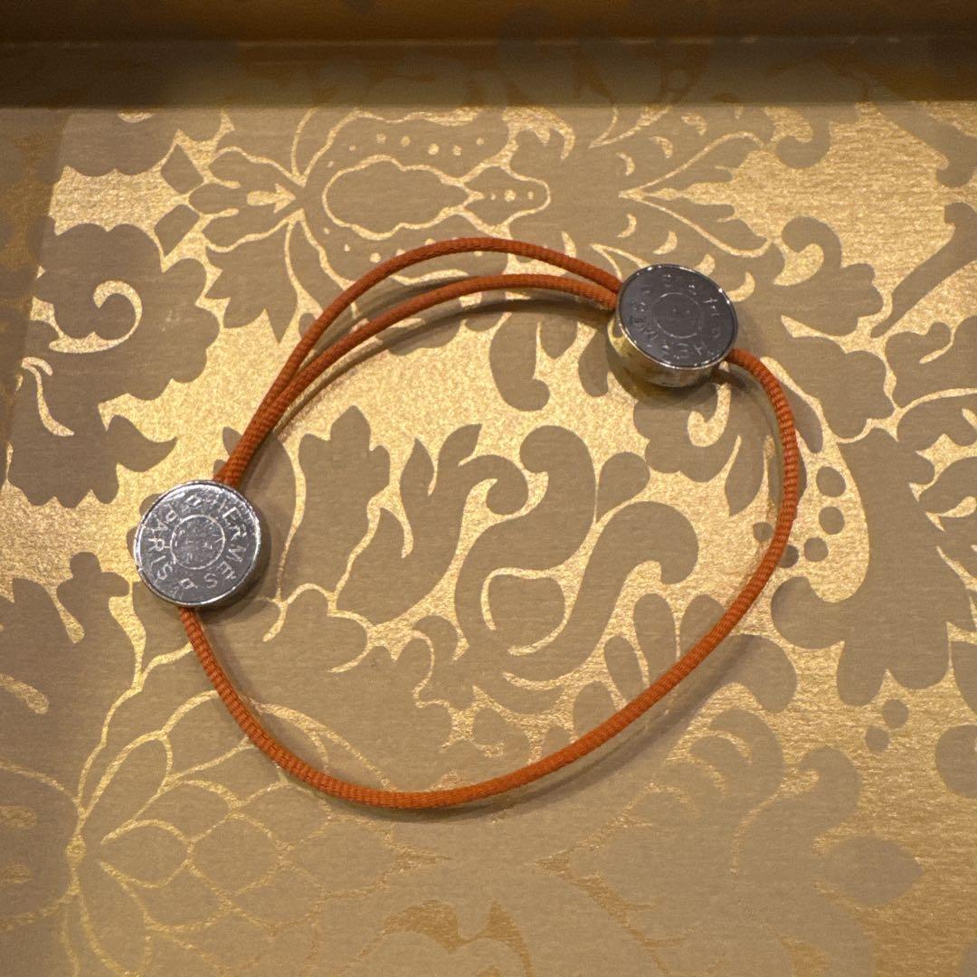 HERMES Serpentine Code Bracelet Bangle Metal Logo Cotton Cord