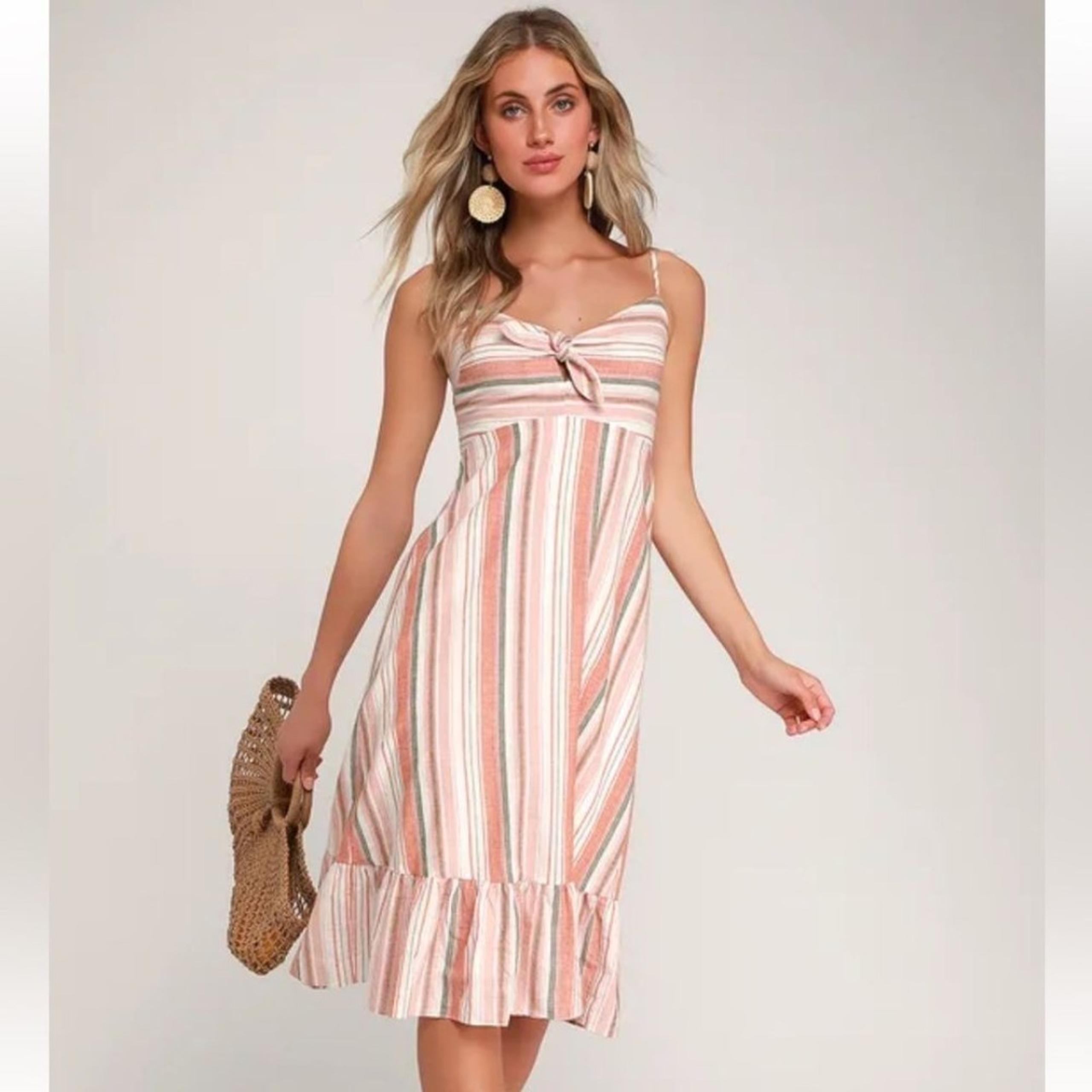 Lulu’s Madisun Peach Multi Striped Tie-Front Dress Size XS