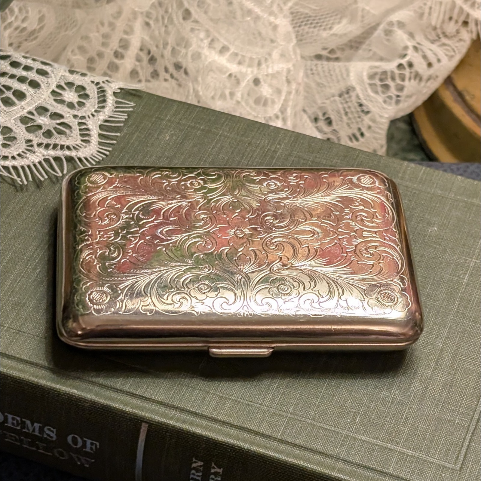 Florentine Engraved Silver Tone Pocket Case Paris 845/N 82 by Hansaware, Germany