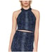 BCBG Maxazria Halter Neck Crop Top XL Blue Black Snakeskin Print Y2K Aesthetic