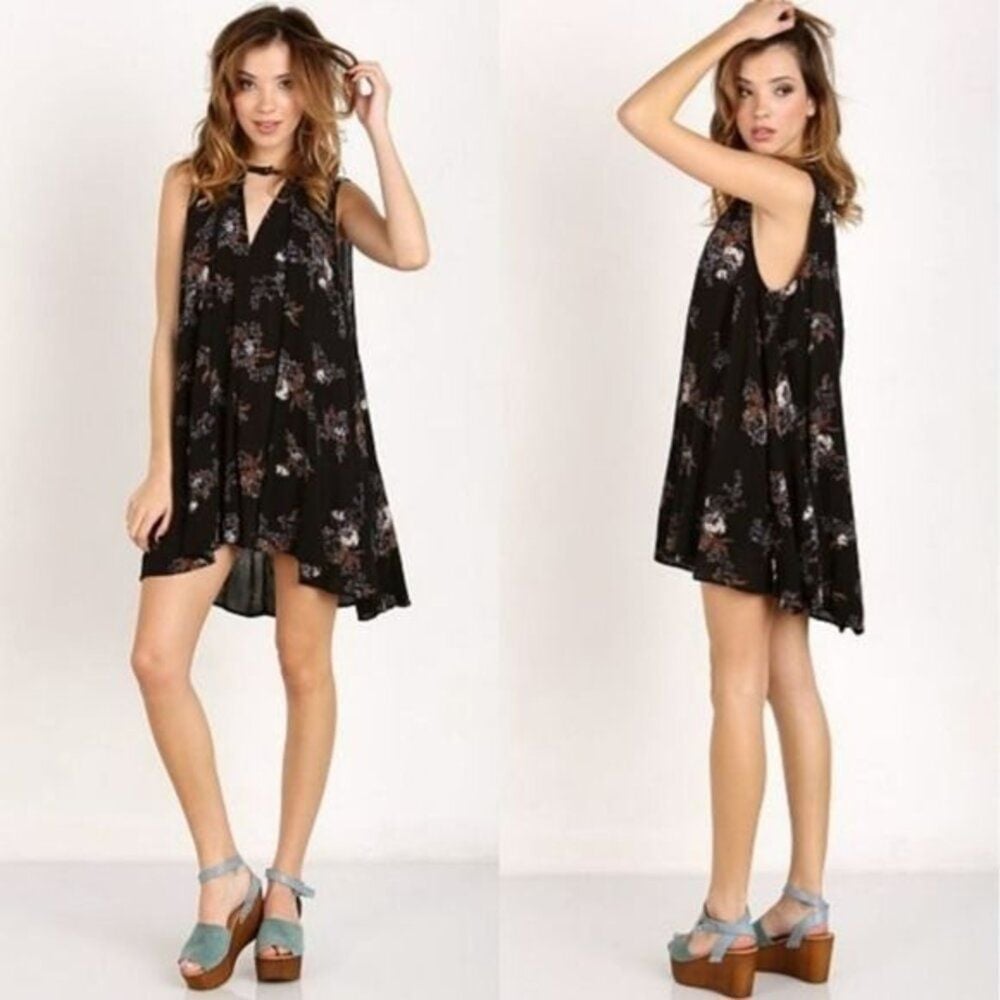 Free People Floral Swing Dress Xs  Boho Whimsigoth Hippie Fairy Grunge Festival