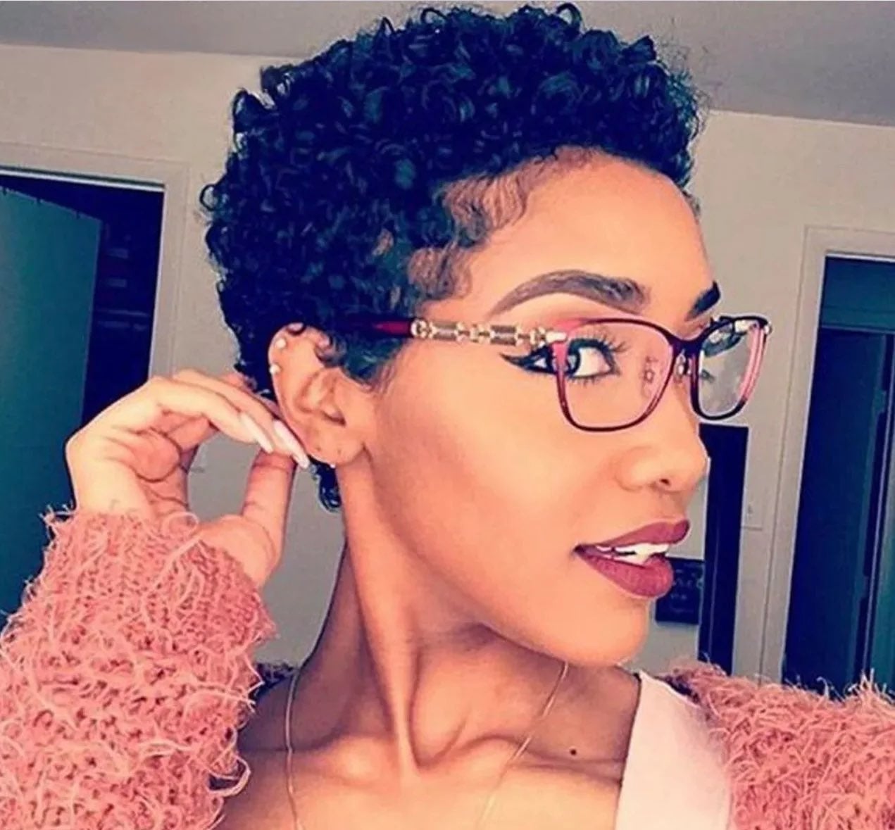 Short afro kinky curly human hair wig