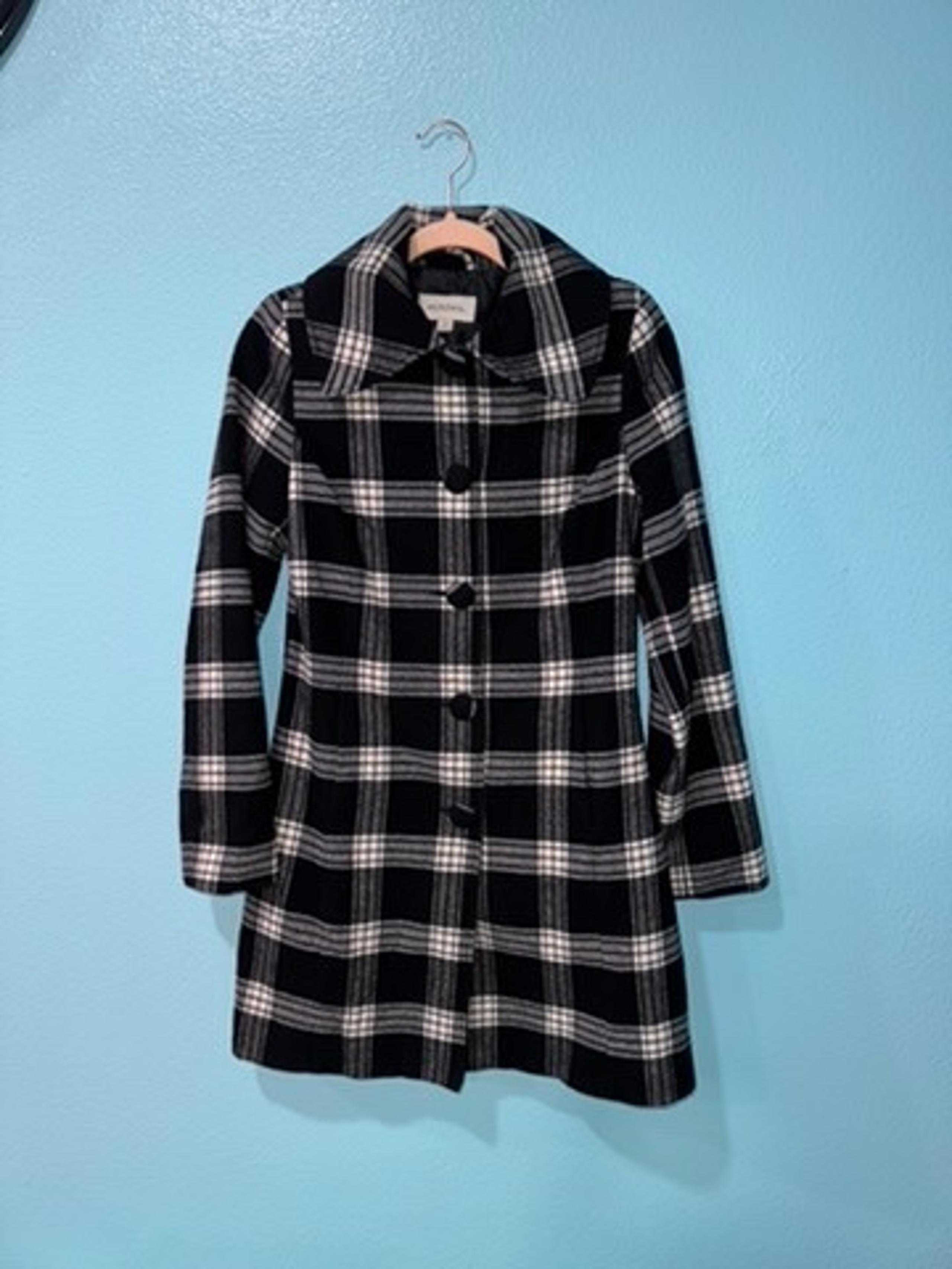 Merona Black/White Women Trench Coat Size Small
