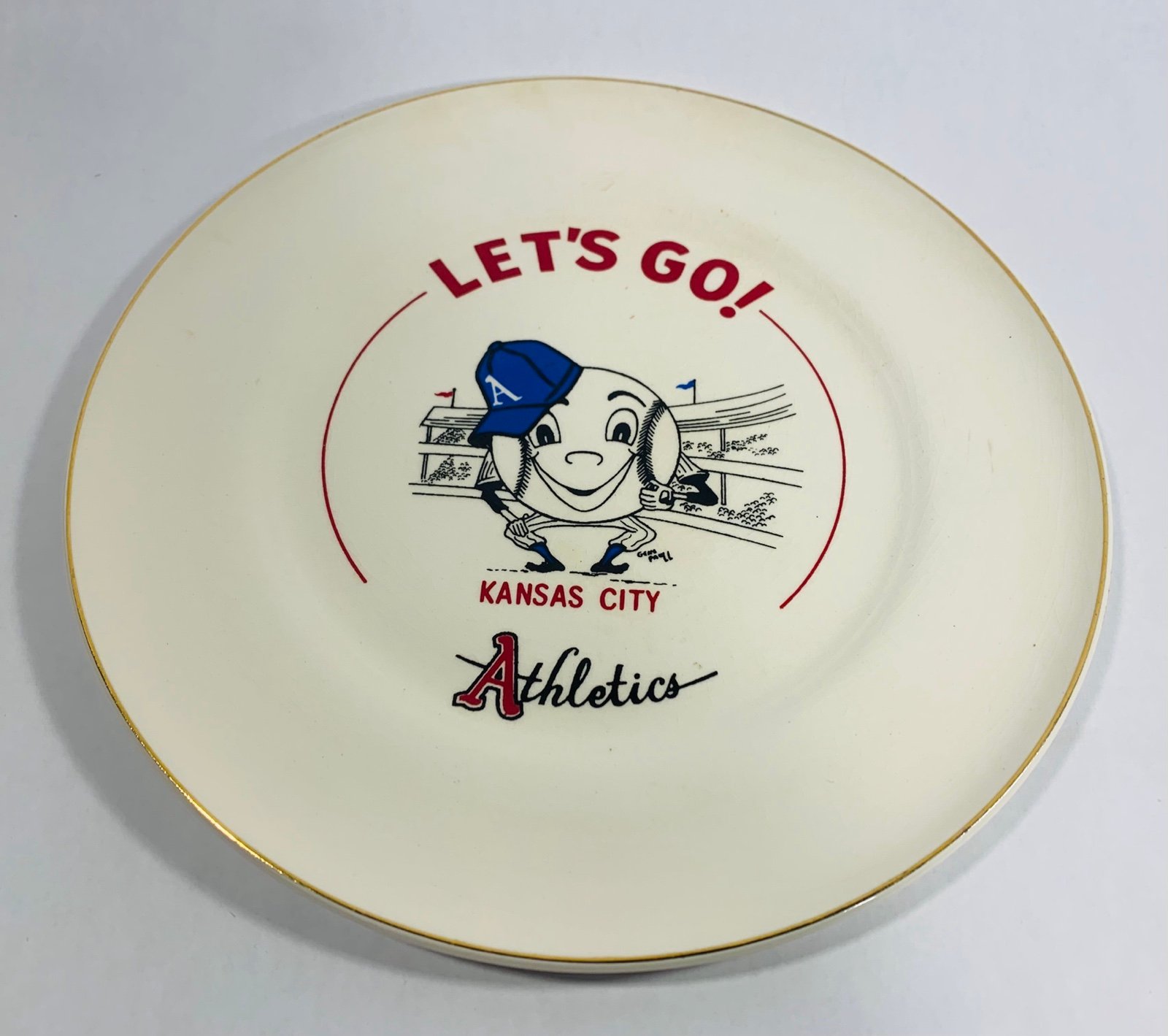 Vintage 1954 Kansas City Athletics Baseball Porcelain Plate Dish Antique Early
