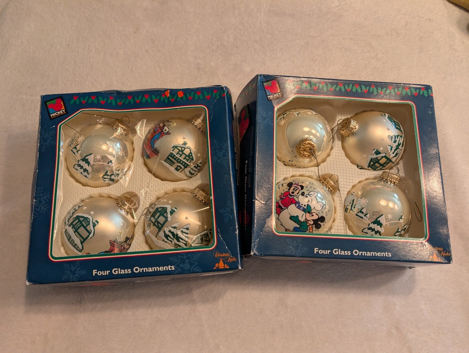 Mickey Unlimited Boxed Set of 8 Glass Ornaments Christmas by Krebs Disney