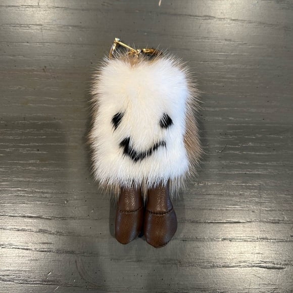 Toast Faux Fur White and Brown Keychain