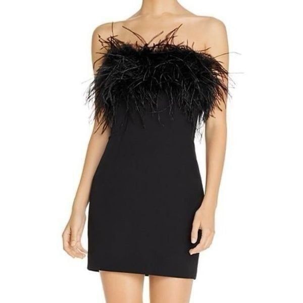 Bardot Black Feather Trim Strapless Dress Size 4 NWT