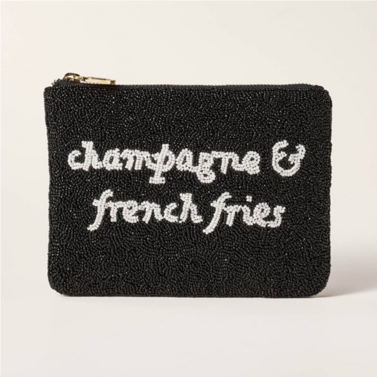 Kate Spade x Target Champagne & French Fries Beaded Clutch Chic Black White New