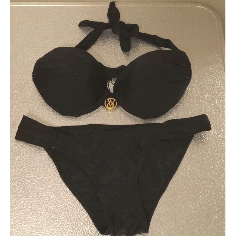 victoria secret Women Black 2 Piece Padded Pushup Cheeky Bathing Suit Size L