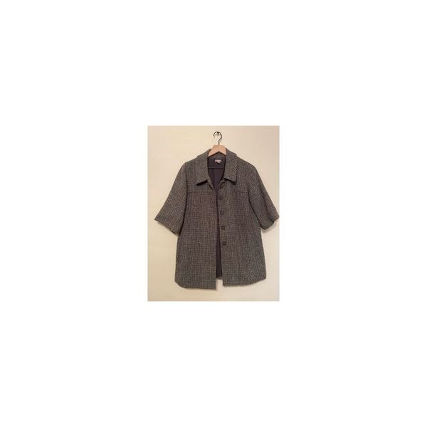 J. Jill Blue and Brown Cotton/Wool Tweed Short Sleeve Jacket Size Small