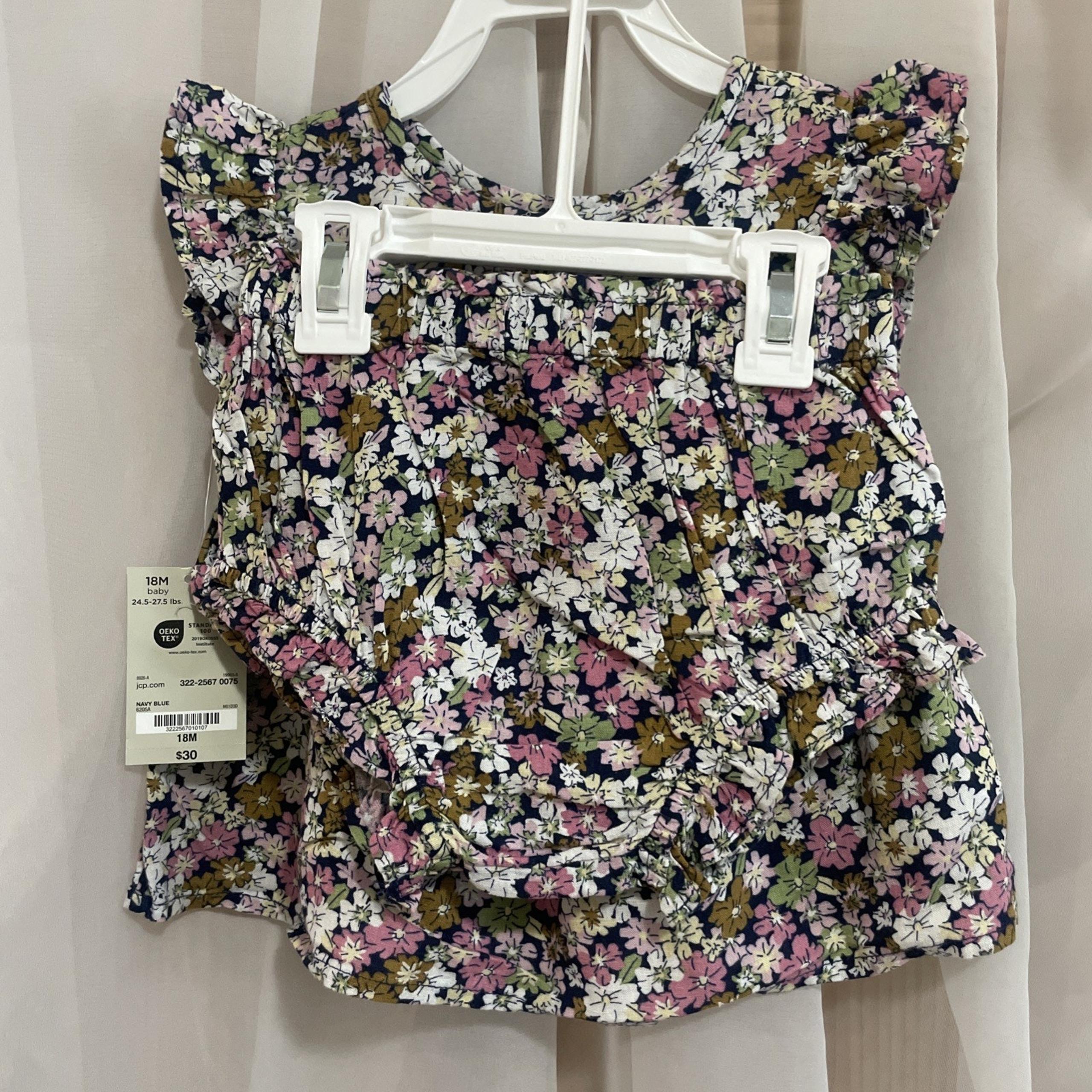 NEW Okie Dokie Baby Girl Flowers Print Summer Sun Dress Size 18 Months 2 Pieces
