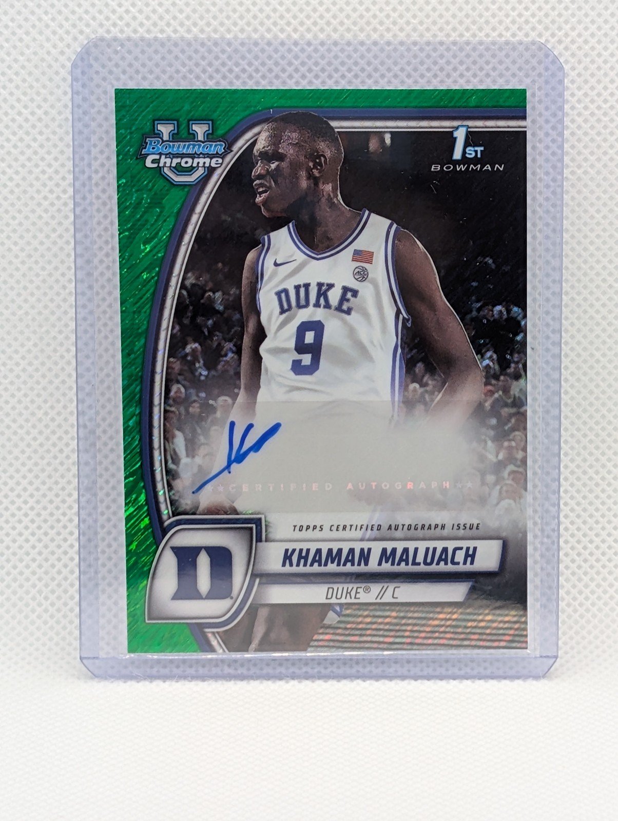 KHAMAN MALUACH 2024-25 Bowman Chrome U GREEN SHIMMER 1st BOWMAN AUTO #46 DUKE