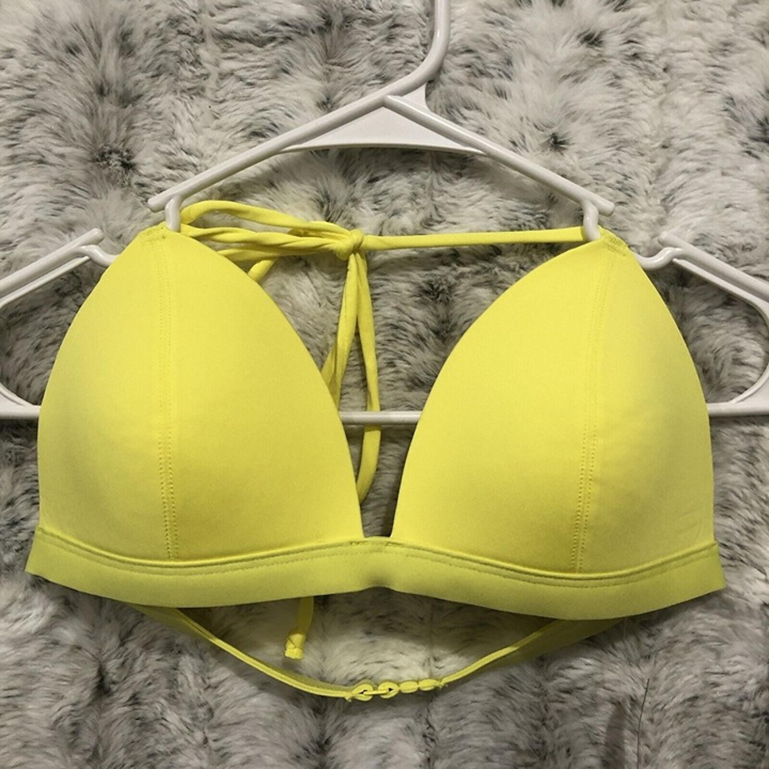Adore Me Womens Triangle Swim Bikini Top Lightly Padded Yellow Size Small