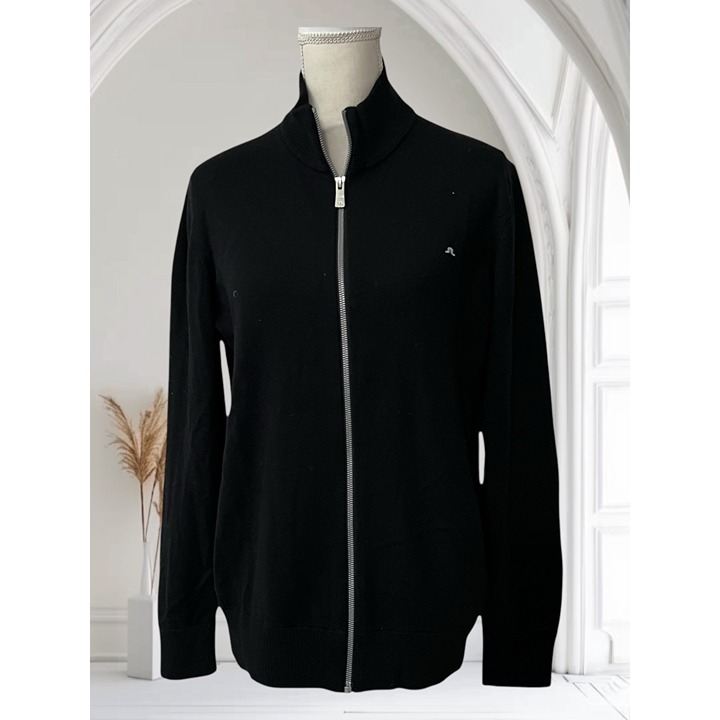 J. Lindeberg Men's Black Fine Gauge Merino Wool Full-Zip Cardigan Sweater Jacket