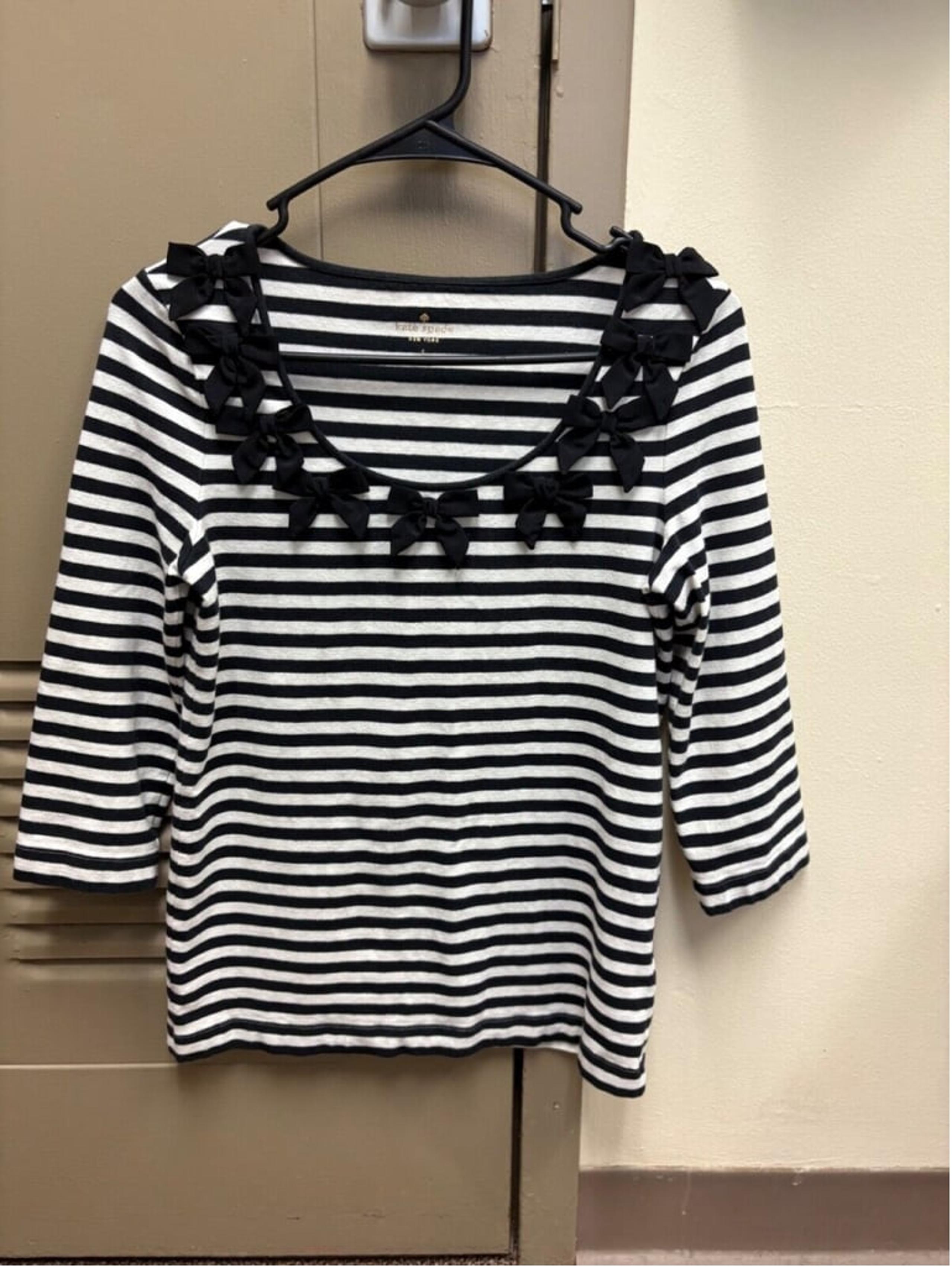 KATE SPADE Greta Striped Top bow 3/4 sleeves black and white size Small