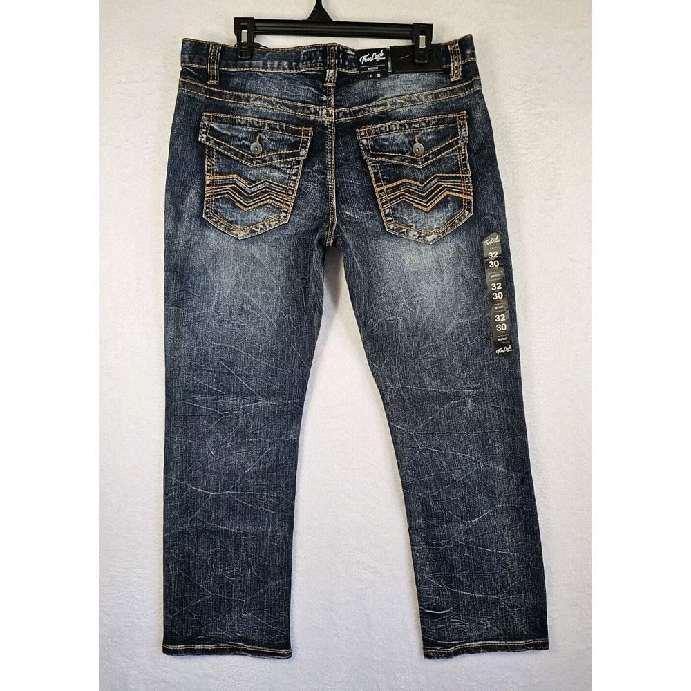 True Luck Men's Bootcut Classic Stretch Denim Jeans Size W32/L30 Flap Pockets.