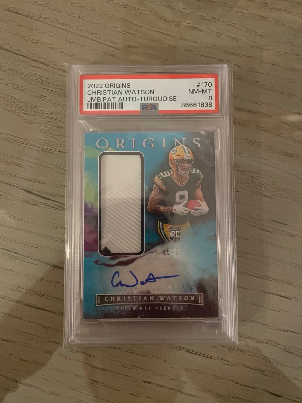 2022 Origins Christian Watson RPA /25 PSA 8
