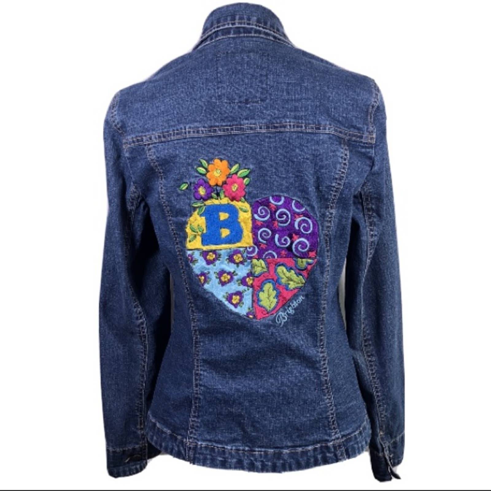 Brighton Embroidered Heart Patch Denim Jean Jacket Size M