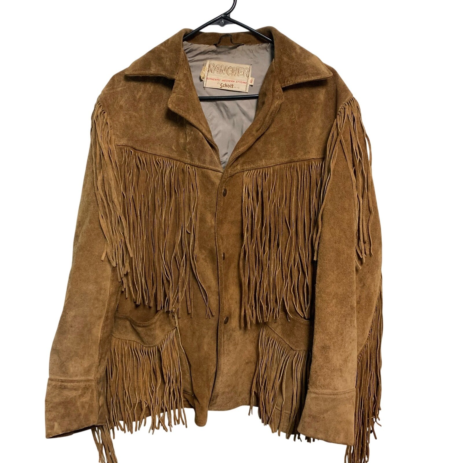 Rancher by Schott N.Y.C. Vintage Genuine Leather Suede Western Fringe Jacket 40