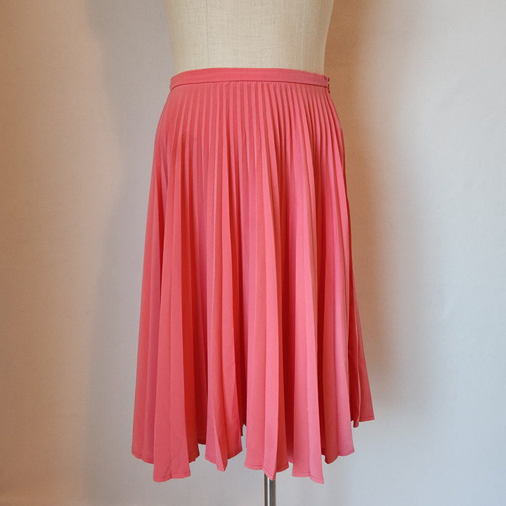 Helene Berman London Pleated Full A-Line Skirt Knee Length Zip Coral Pink Sz.4