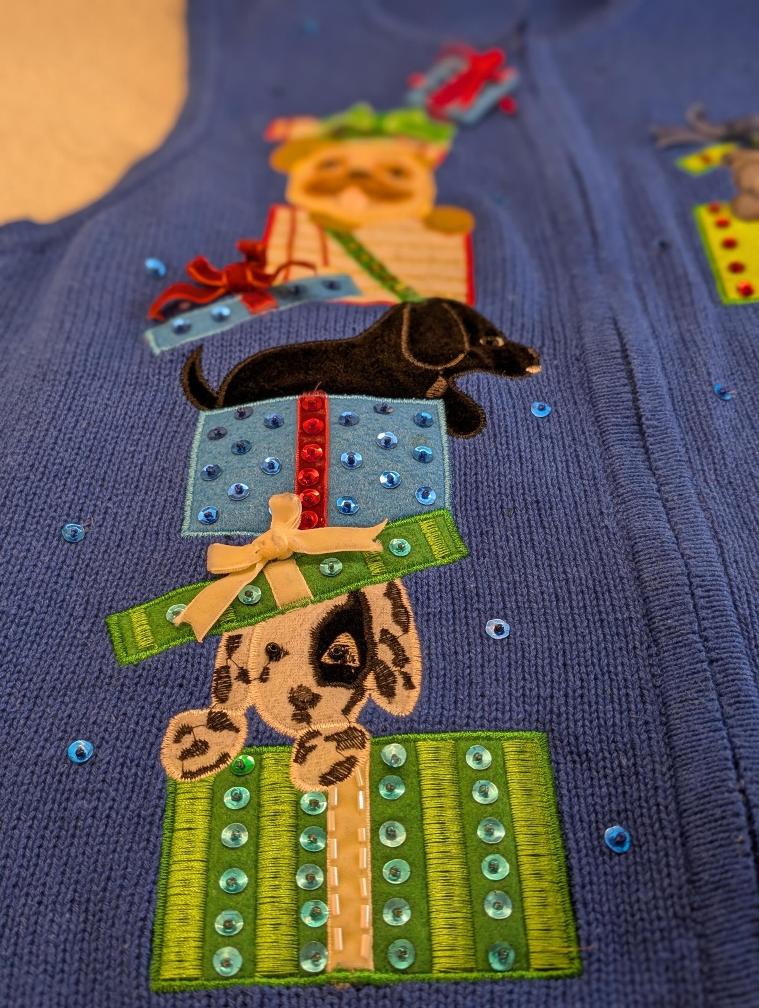 "Ugly" Christmas Sweater Vest with Dogs & Presents Women’s Size XL