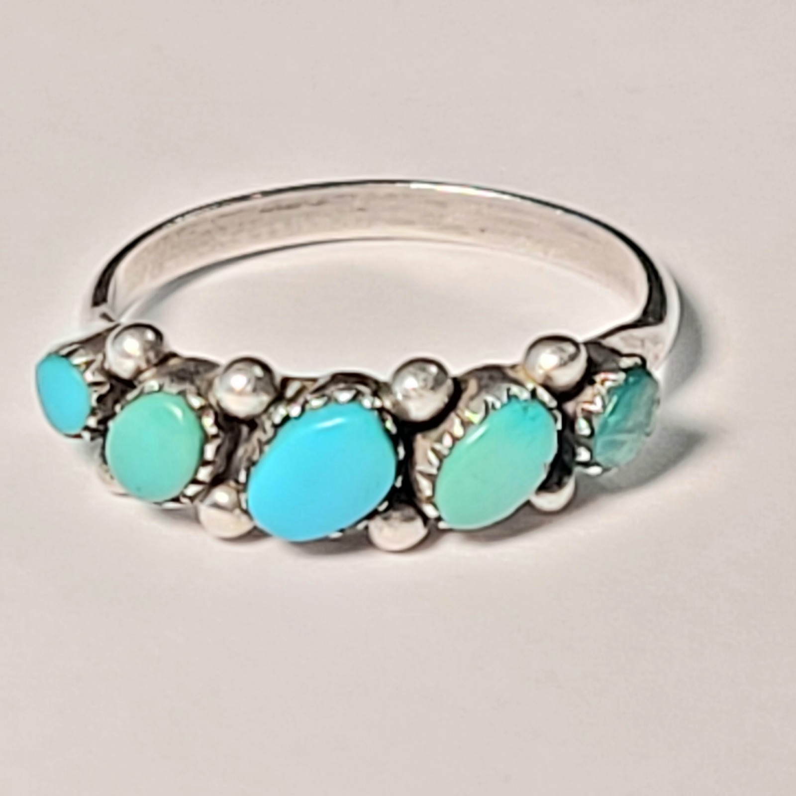 Vintage Green & Blue Turquoise Ring in Sterling Silver - 1970s - Size 6