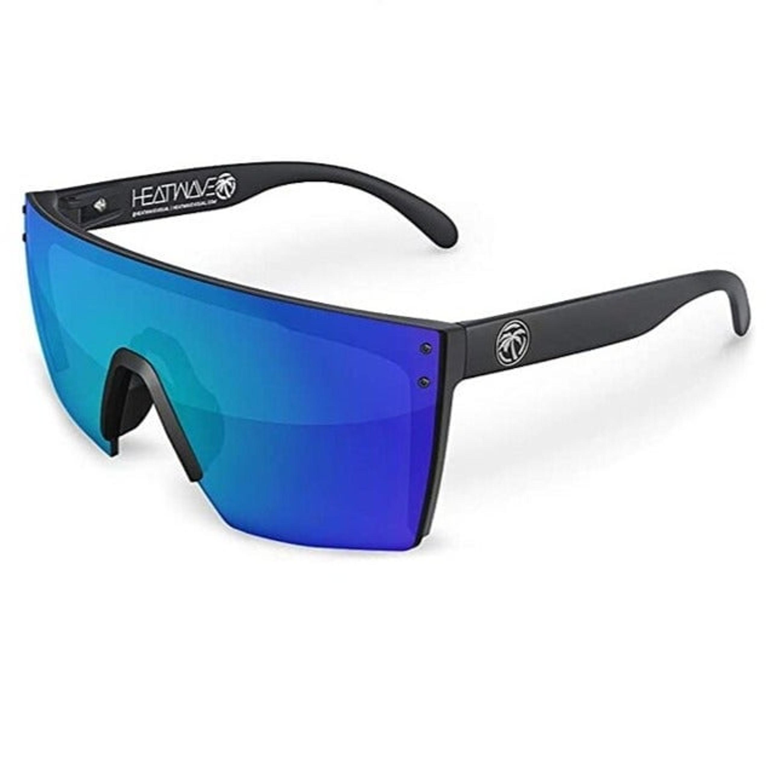 Heatwave Lazer Large Shield Sunglasses Matte Black Frame Blue Mirror Lens H20 - Viper