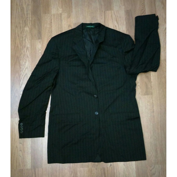 Ralph Lauren Mens Stripe Black Canada Wool Pockets Coat Suit Jacket Blazer 42L