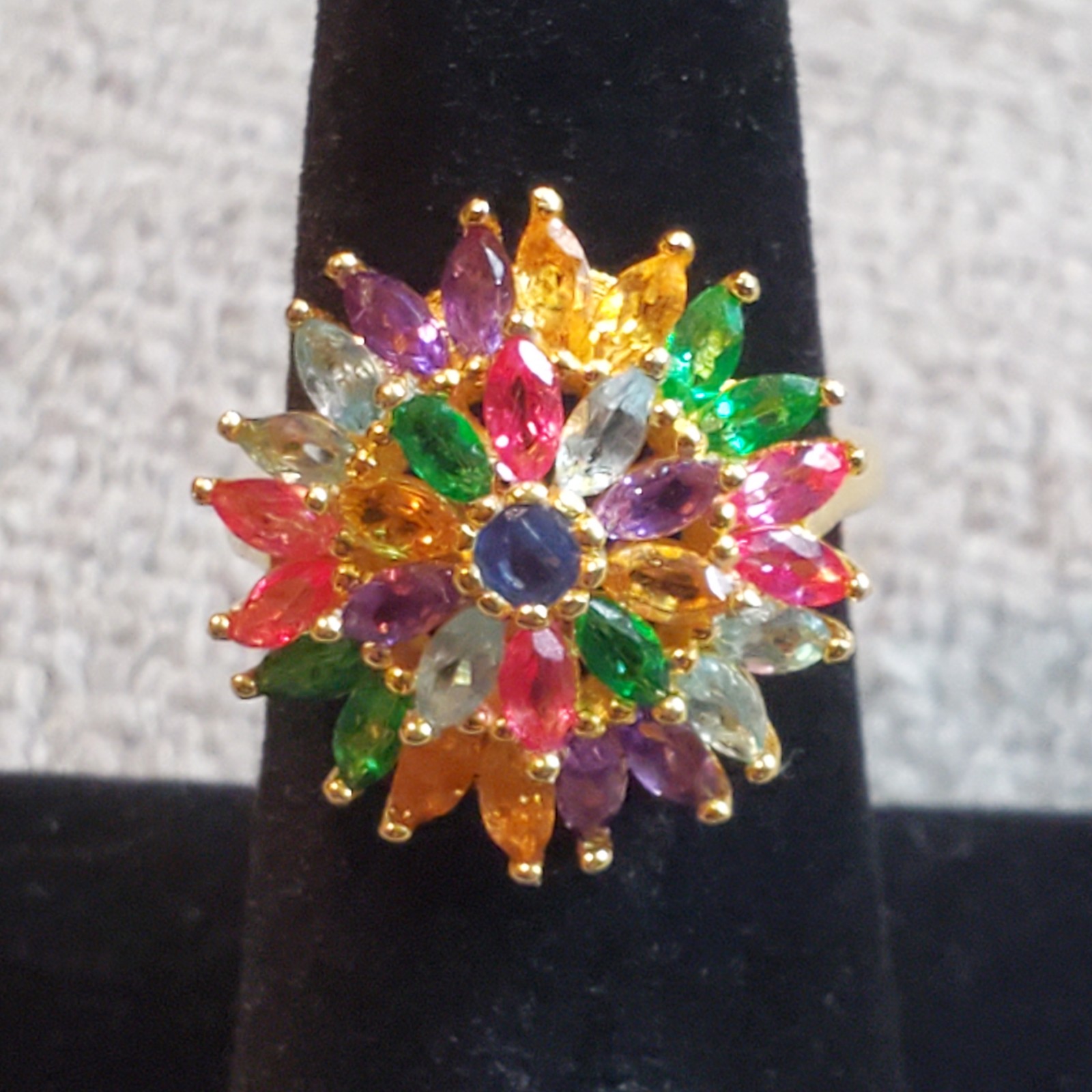 14k Yellow Gold Sterling Silver 3mm Sapphire Multi Color Gemstone Ring 7