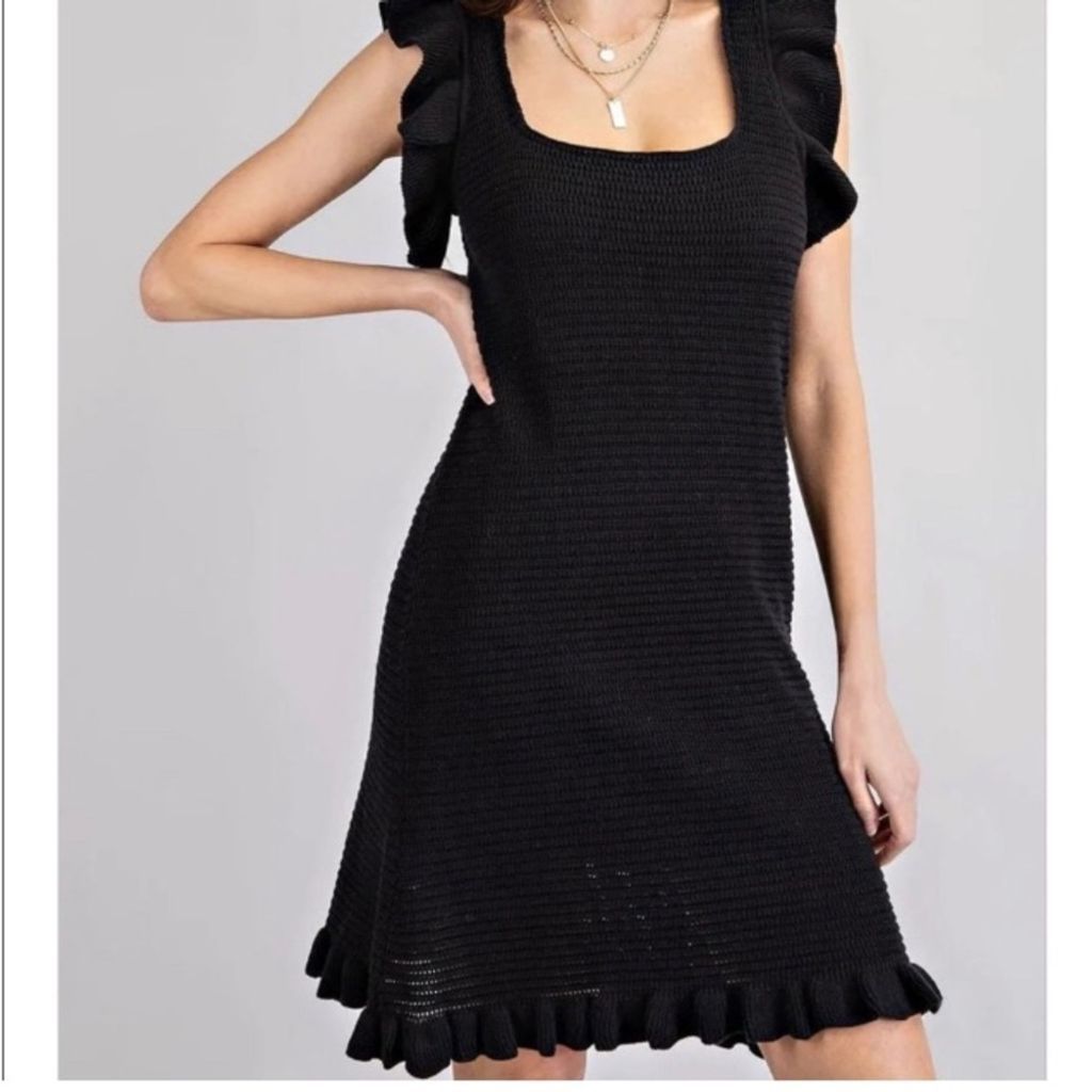 House of Harlow 1960 Black Knit Ruffle Midi Dress New With Tags Crochet Sweater