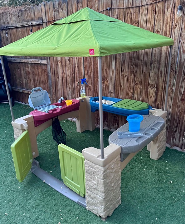 60 H x 47.5 W x 47.5 D, Playtime Patio with Canopy Playset, Outdoor Playhouse