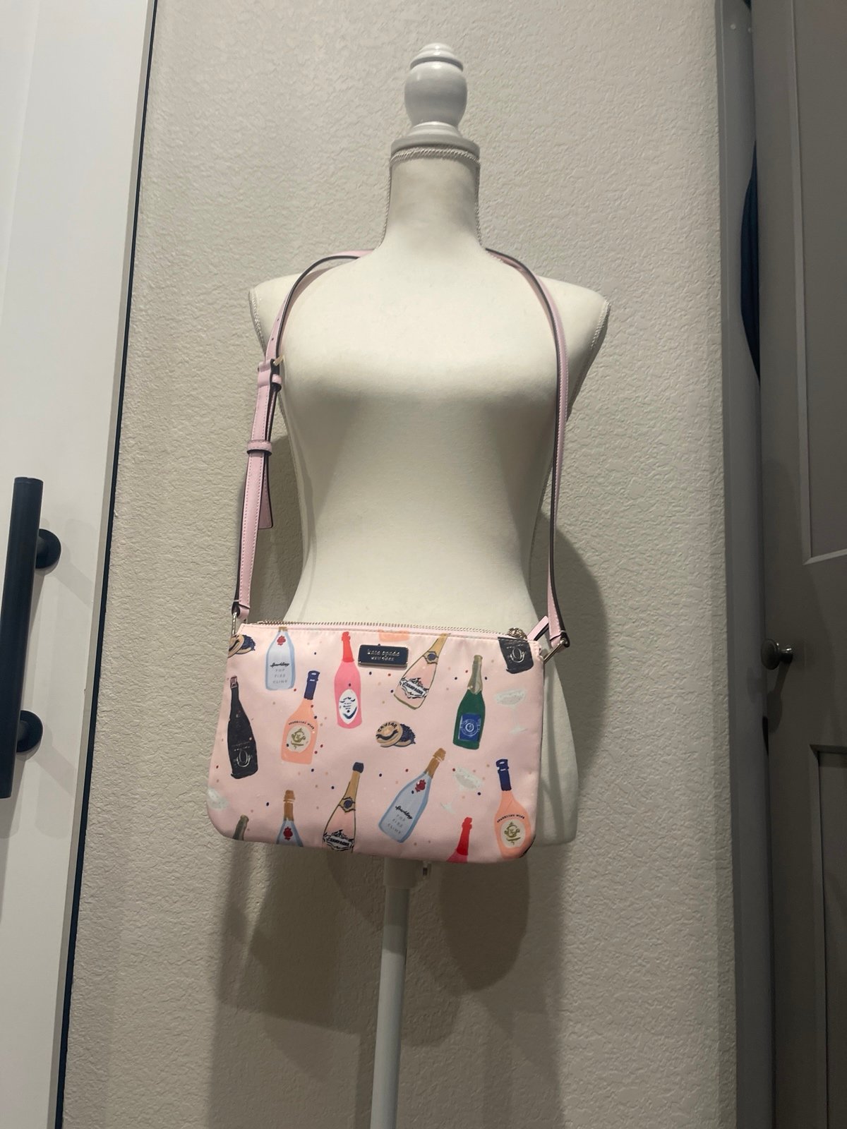 Kate Spade New York Dawn Triple Gusset Crossbody Bag in Pink Nylon Champagne  -