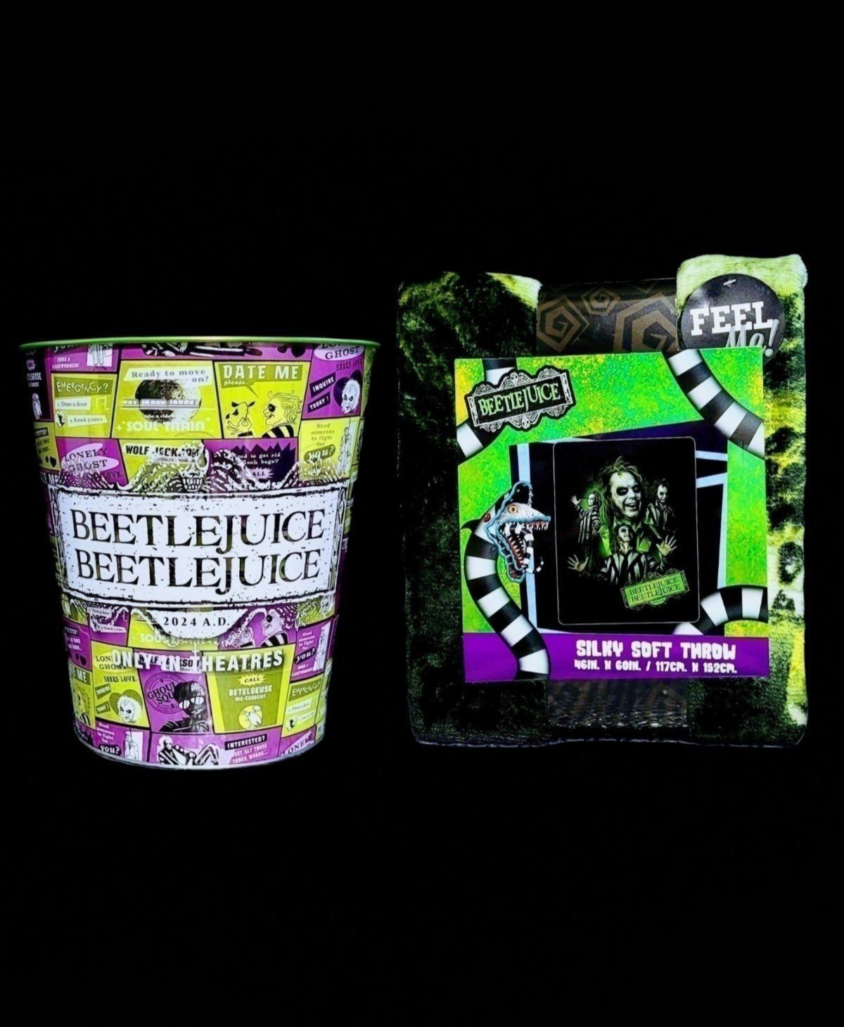 New!!! Beetlejuice Beetlejuice Movie: Tin Popcorn Bucket & Blanket
