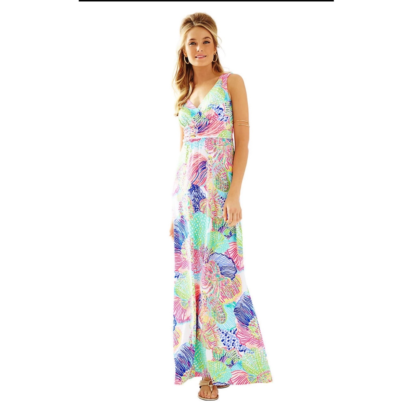 Lilly Pulitzer Sloane Maxi Dress Roar Of The Seas Multi Floral Coral Medium