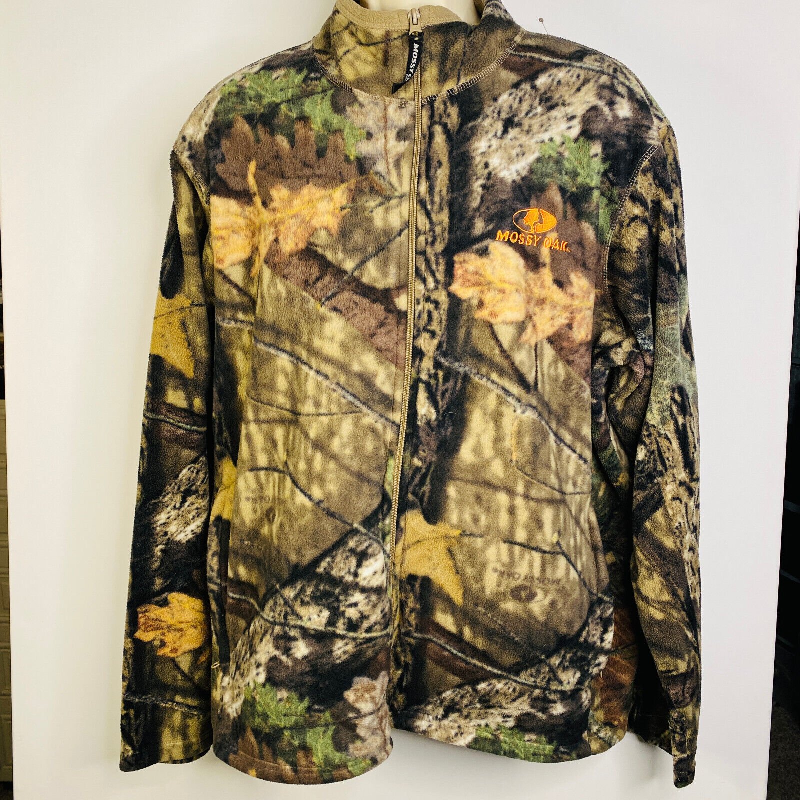Mossy Oak Fleece Jacket Brown Camo Full Zip Mock Neck Hunting XL XG 46- 48