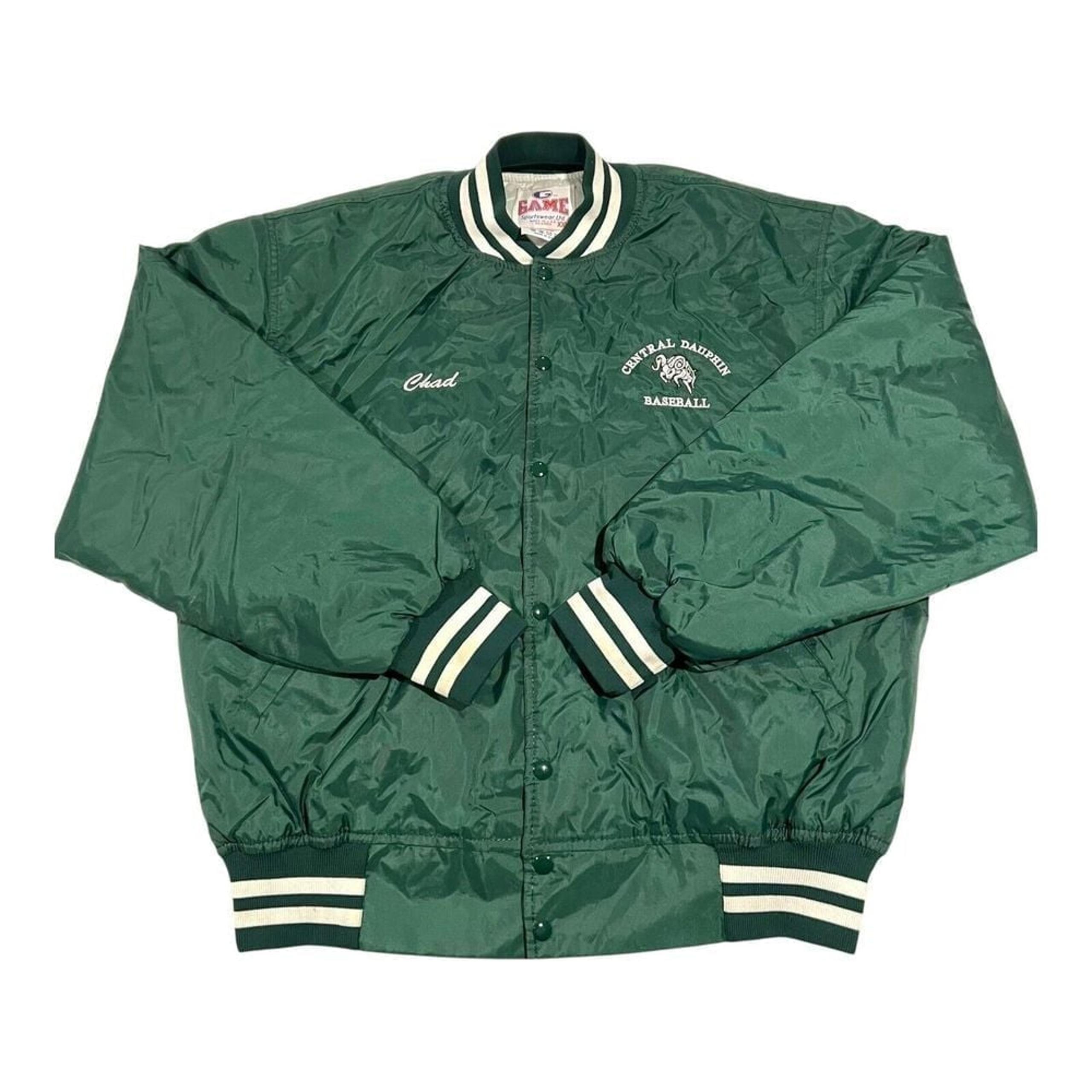 Vintage Game Sportswear Satin Green Rams Baseball Jacket XXL Made In USA