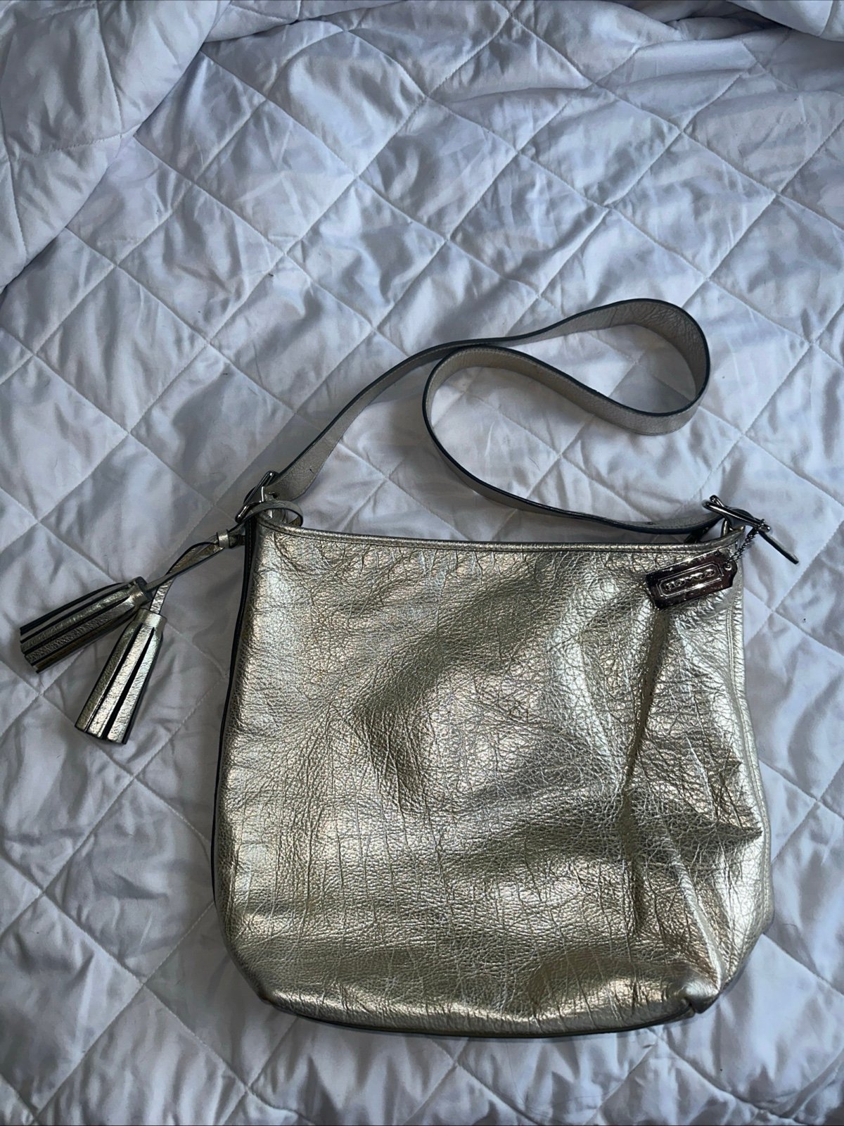 Silver crossbody coach purse