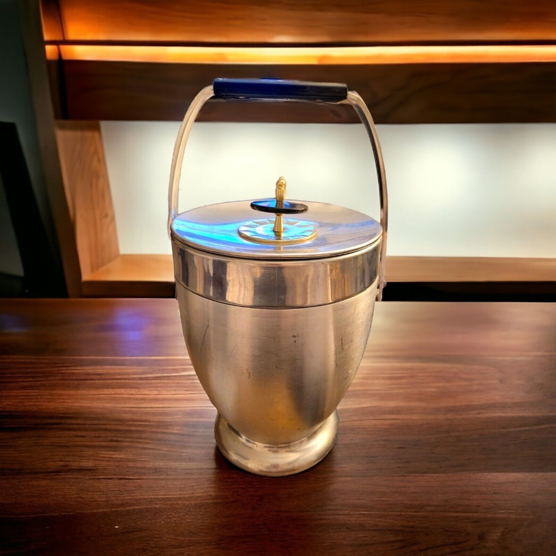Vintage Mid Century Modern Atomic Kromex Spun Aluminum Tall Ice Bucket*READ*