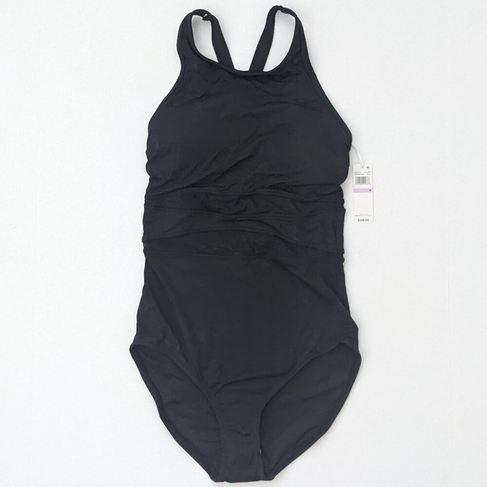 Anne Cole Mesh High Neck One-Piece Swimsuit, Black, Women's 6