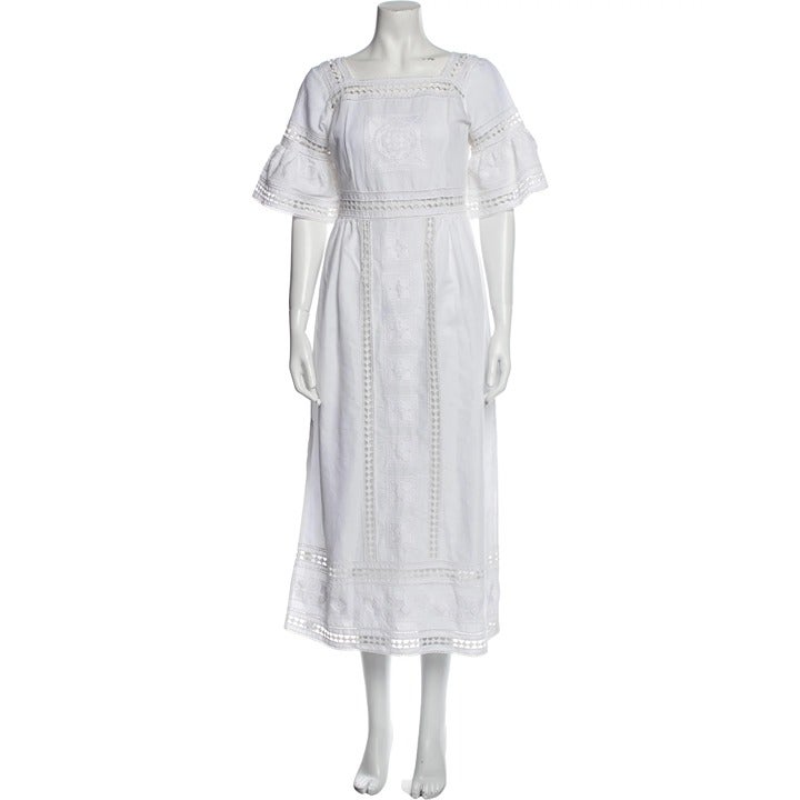 NEW Talitha Womens Embroidered Cotton Maxi Dress XS White Square Neckline India